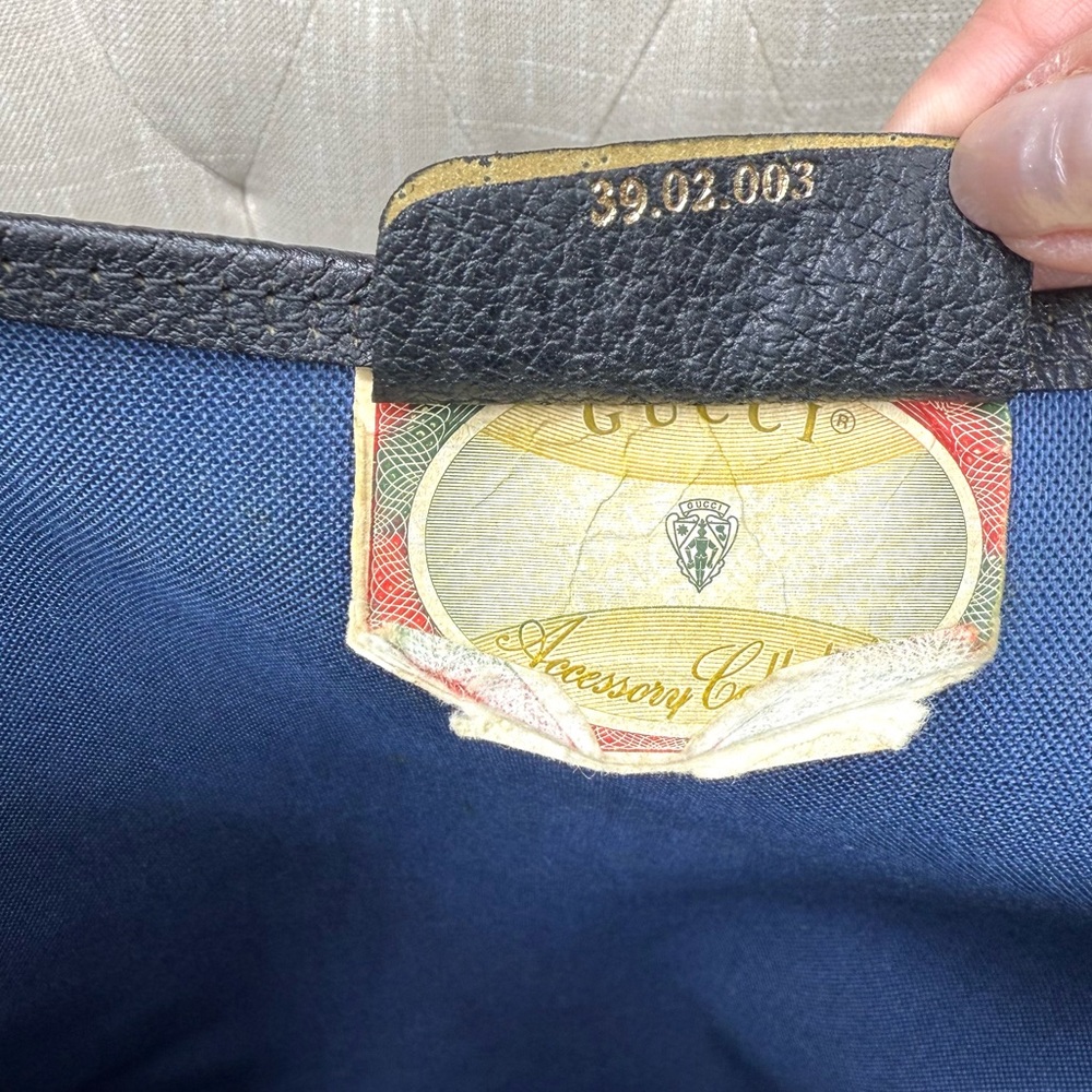 Gucci authentic navy grey monogram coated canvas tote bag ribbon handles - Picture 15 of 16